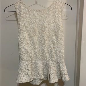 Bebe Lace Floral Ruffle Sleeveless Top